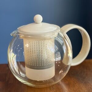 Vintage Bodum Assam Glass Teapot White Ivory - MCM Retro Tea Press Infuser 34oz